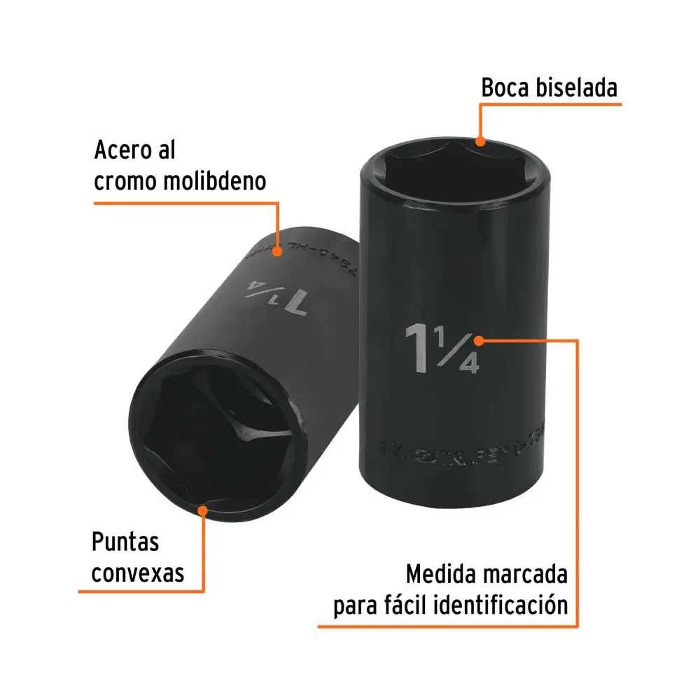 DADO LARGO IMPACTO DE 1-1/4', 6 PUNTAS, CUADRO 1/2', TRUPER