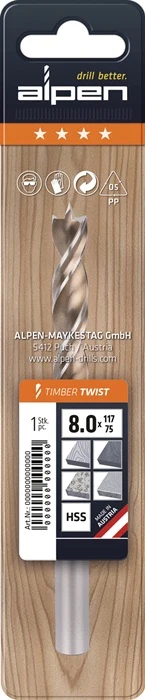 Broca espiral Alpen TIMBER TWIST ( 4000863268 ) Ø 3 mm longitud total 61 mm