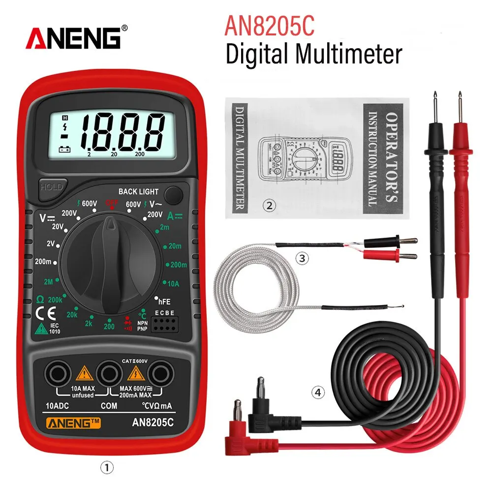 ANENG AN8205C multímetro Digital AC/DC amperímetro Volt Ohm multímetro medidor con termopar retroiluminación LCD portátil...