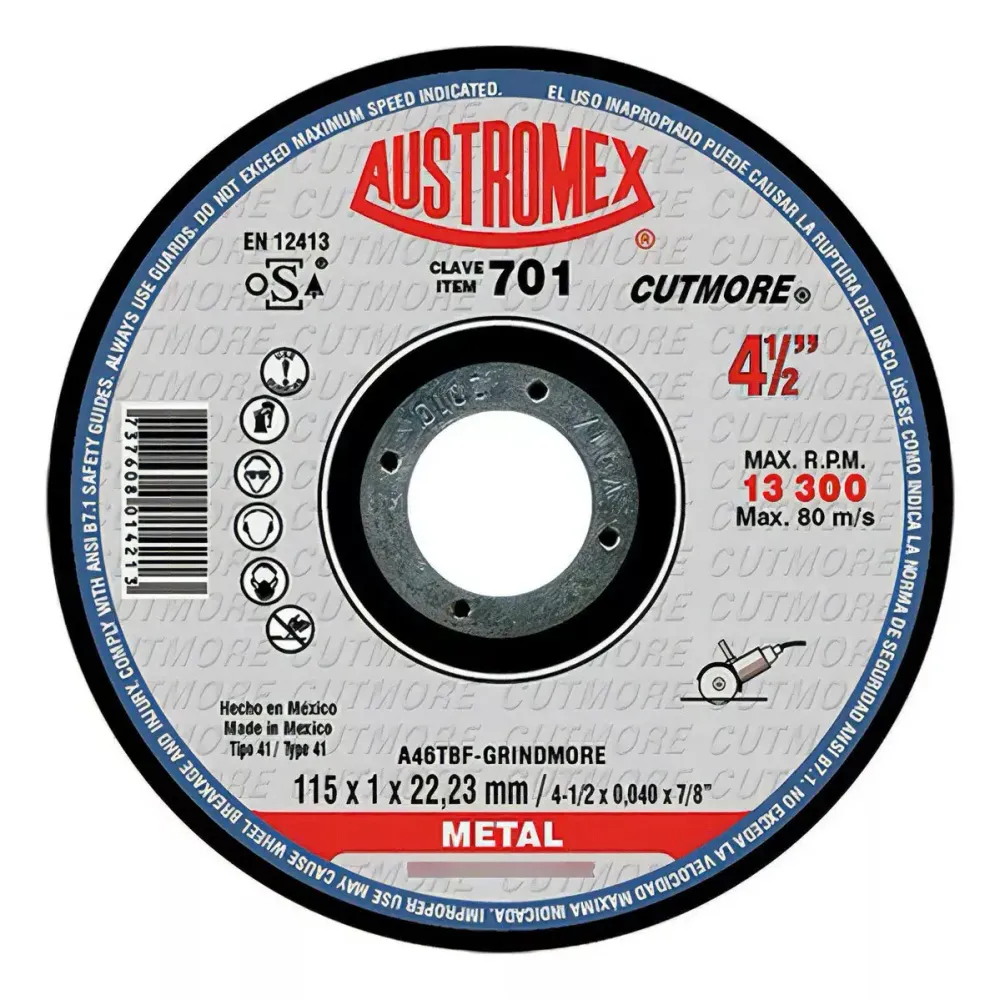 Disco Abrasivo 701 Corte Rapido 4-1/2'' Grano 46 Metal Acero Austromex