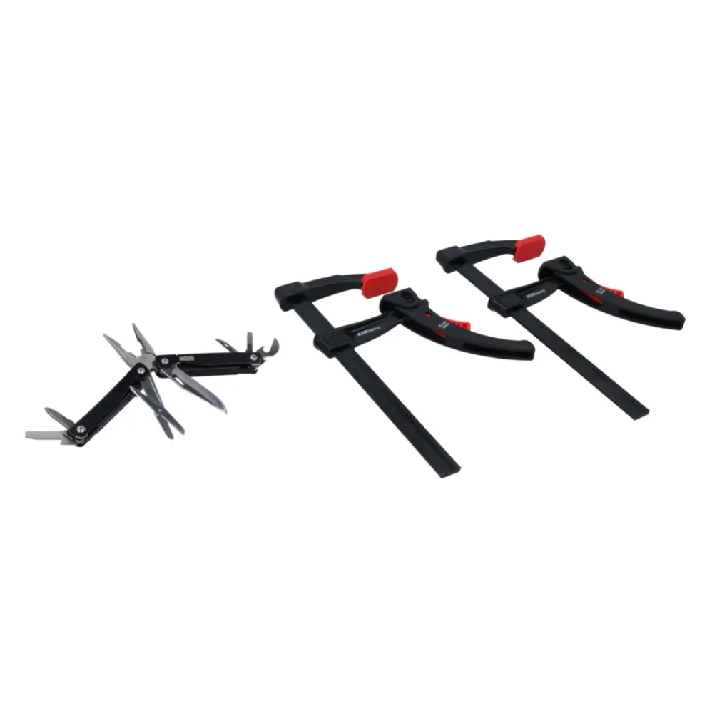 Bessey KLI-SET- 2x KliKlamp Kli 20 Black Edition Set + Multiherramienta 7+1 alicates, cuchillo, tijeras, destornillador, a...