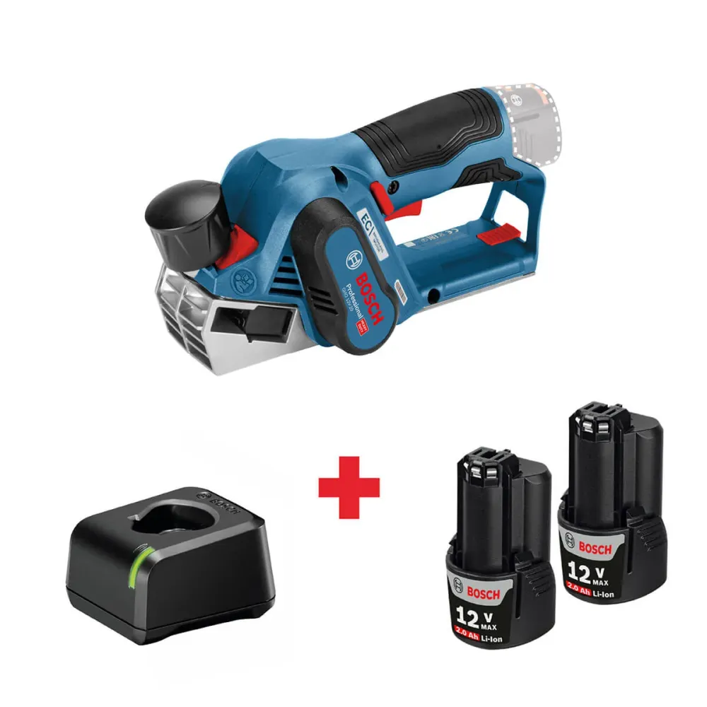 Cepillo inalámbrico 12VGHO 12V-20 Brushless + Kit 2 Baterías 12V 2 Ah + Cargador de baterí GAL12V-20 Marca Bosch