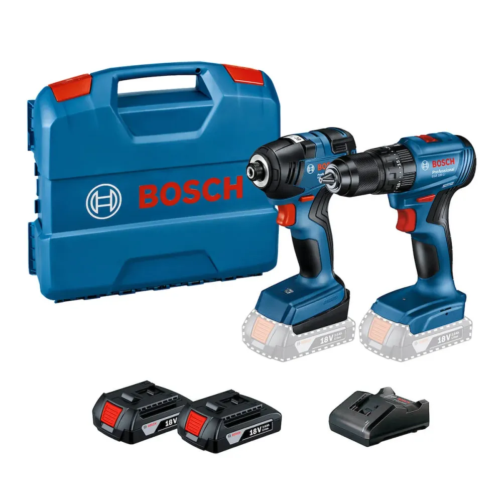 Combo Bosch Taladro GSB 185 LI con Llave de impacto GDR 18V 200 dos baterías y maletín