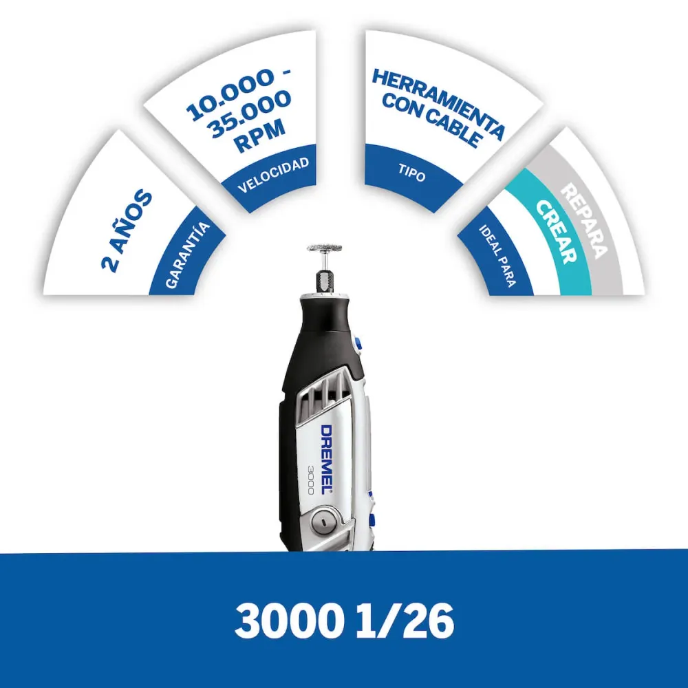 Dremel 3000 Mototool Con 1 Aditamento y 26 Accesorios + Maletín Bosch