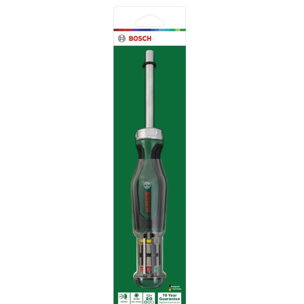 Destornillador de trinquete Bosch + 12 puntas (1600A032V0) PH / PZ / SL / TX cromo vanadio Bosch Grün
