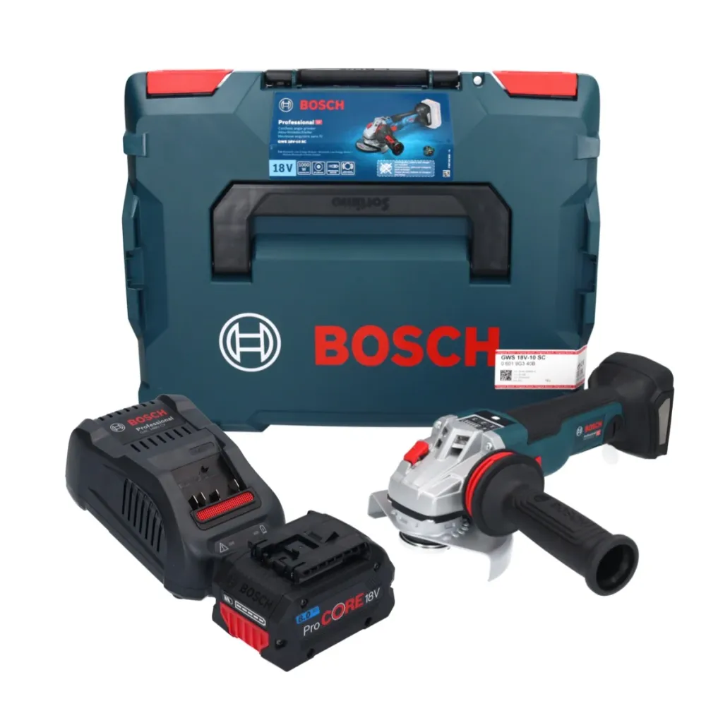 Amoladora angular baterí Bosch GWS 18V-10 SC 18 V 125 mm sin escobillas + 1x baterí ProCORE 8,0 Ah + cargador + L-Boxx Bos...
