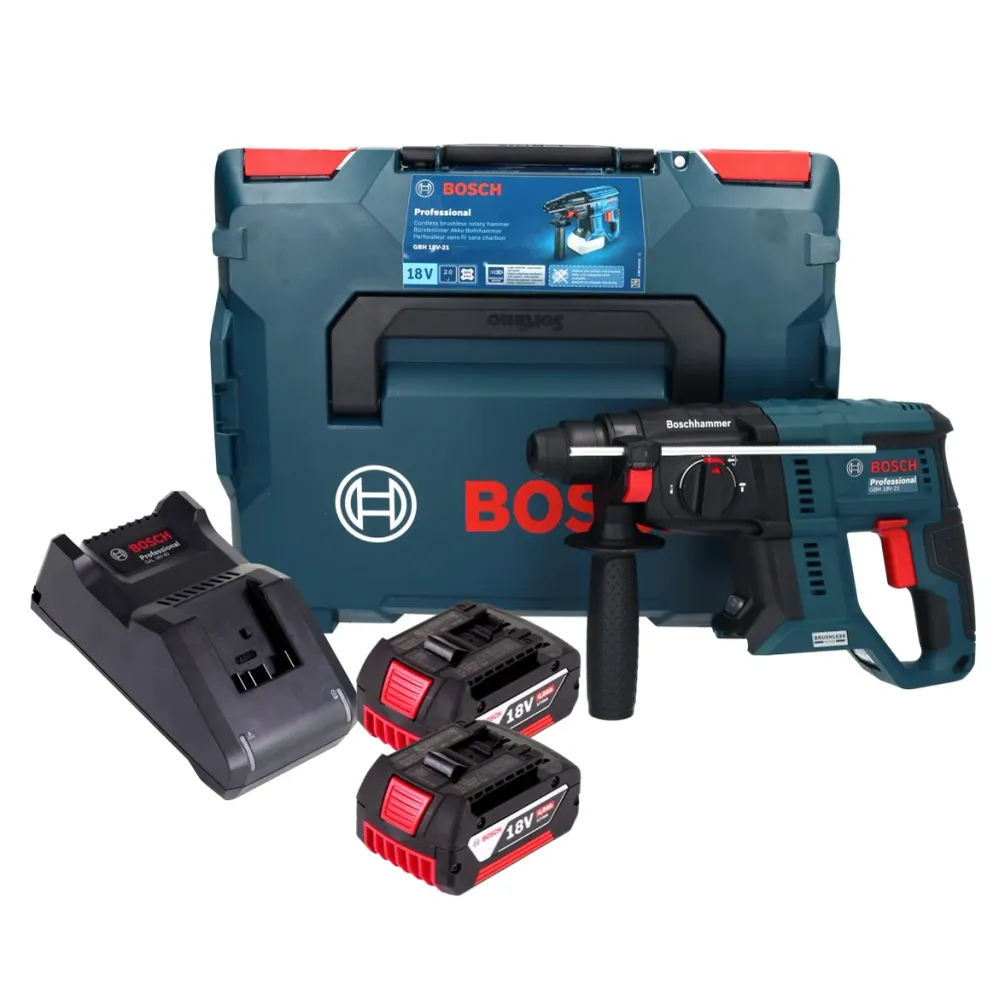 Bosch GBH 18V-21 Martillo perforador profesional sin cable 18 V 2,0 J ( 0611911102 ) + 2x baterí 4,0 Ah + cargador + L-BOX...