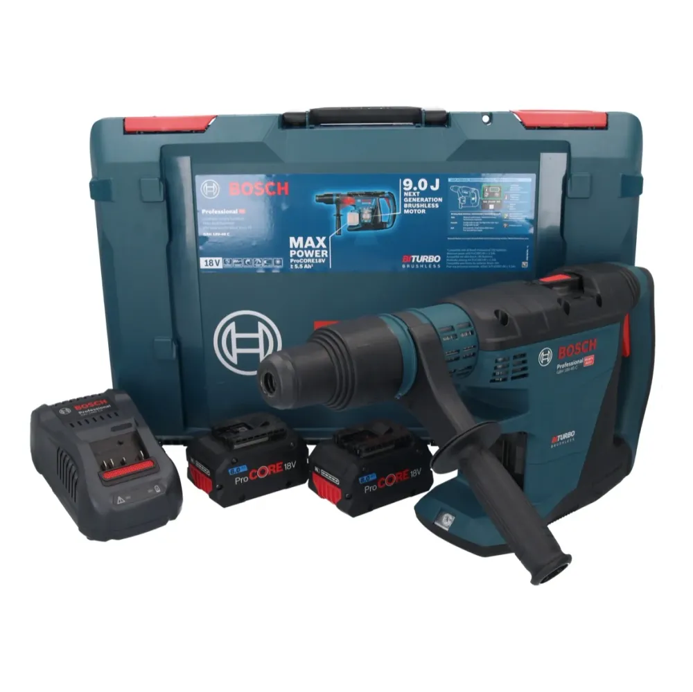 Bosch GBH 18V-40 C Taladro percutor inalámbrico profesional 18 V 9,0 J SDS max (0611917102) BITURBO Brushless + 2x baterí...