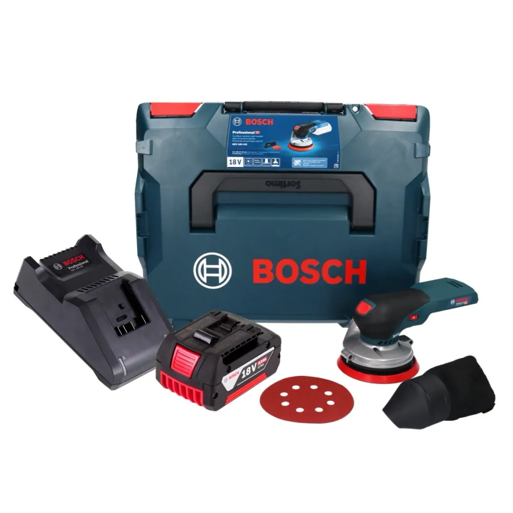 Bosch GEX 18V-125 Lijadora rotorbital profesional sin cable 18 V 125 mm sin escobillas + 1x acumulador 5,0 Ah + cargador +...