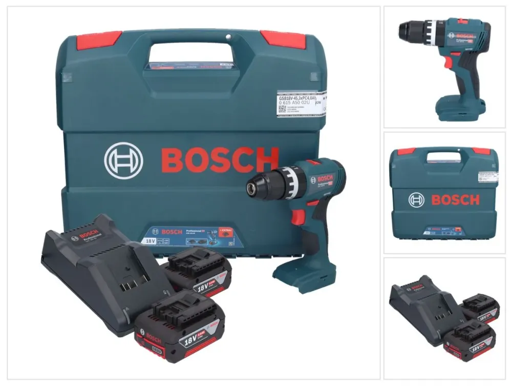 Bosch GSB 18V-45 Professional taladro percutor inalámbrico 18 V 45 Nm sin escobillas + 2x baterías 5,0 Ah + cargador + mal...