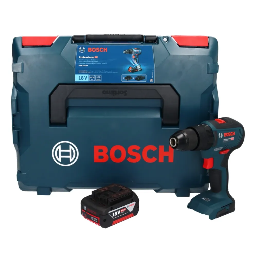 Bosch GSB 18V-55 Taladradora de percusión profesional sin cable 18 V 55 Nm sin escobillas + 1x acumulador 5,0 Ah + L-Boxx...