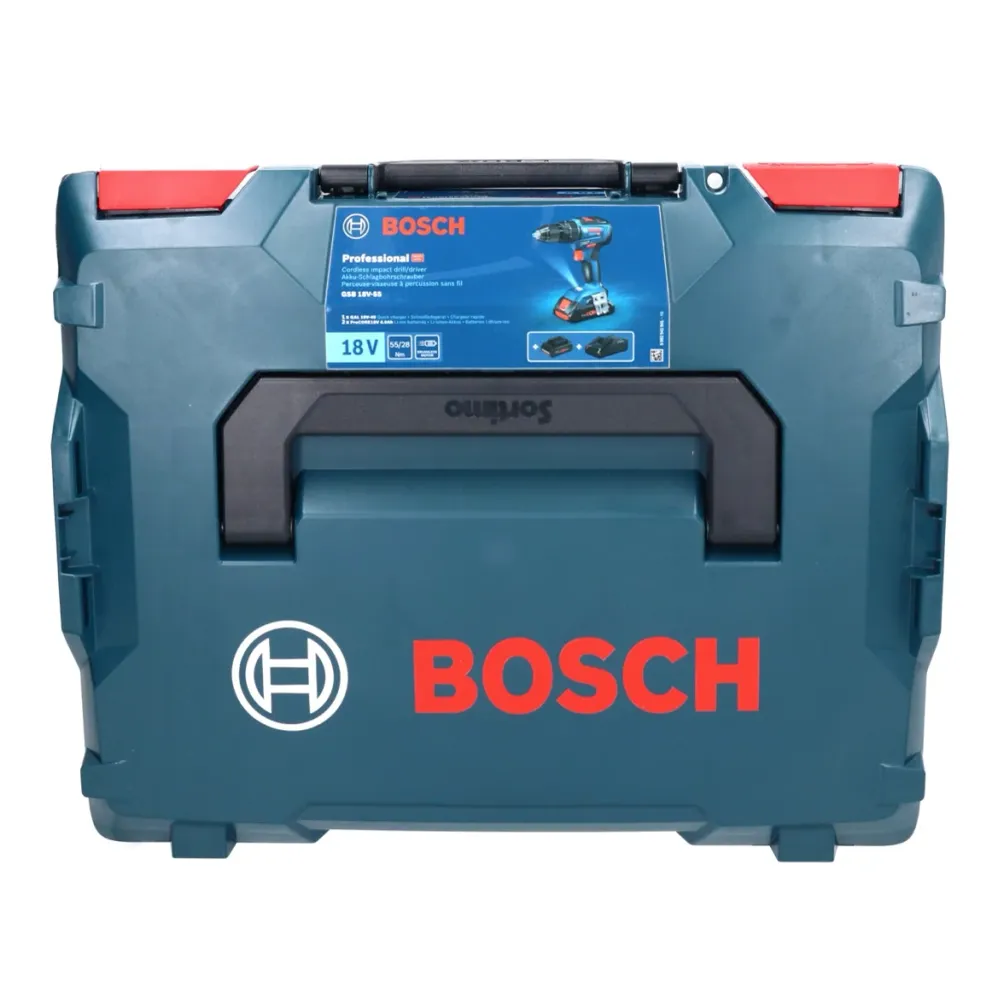 Bosch GSB 18V-55 Taladradora de percusión profesional sin cable 18 V 55 Nm sin escobillas + 1x acumulador 5,0 Ah + L-Boxx...