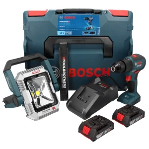 Bosch GSB 18V-55 Taladro percutor inalámbrico profesional 18 V 55 Nm sin escobillas + 2 baterías 2,0 Ah + cargador + L-Box...