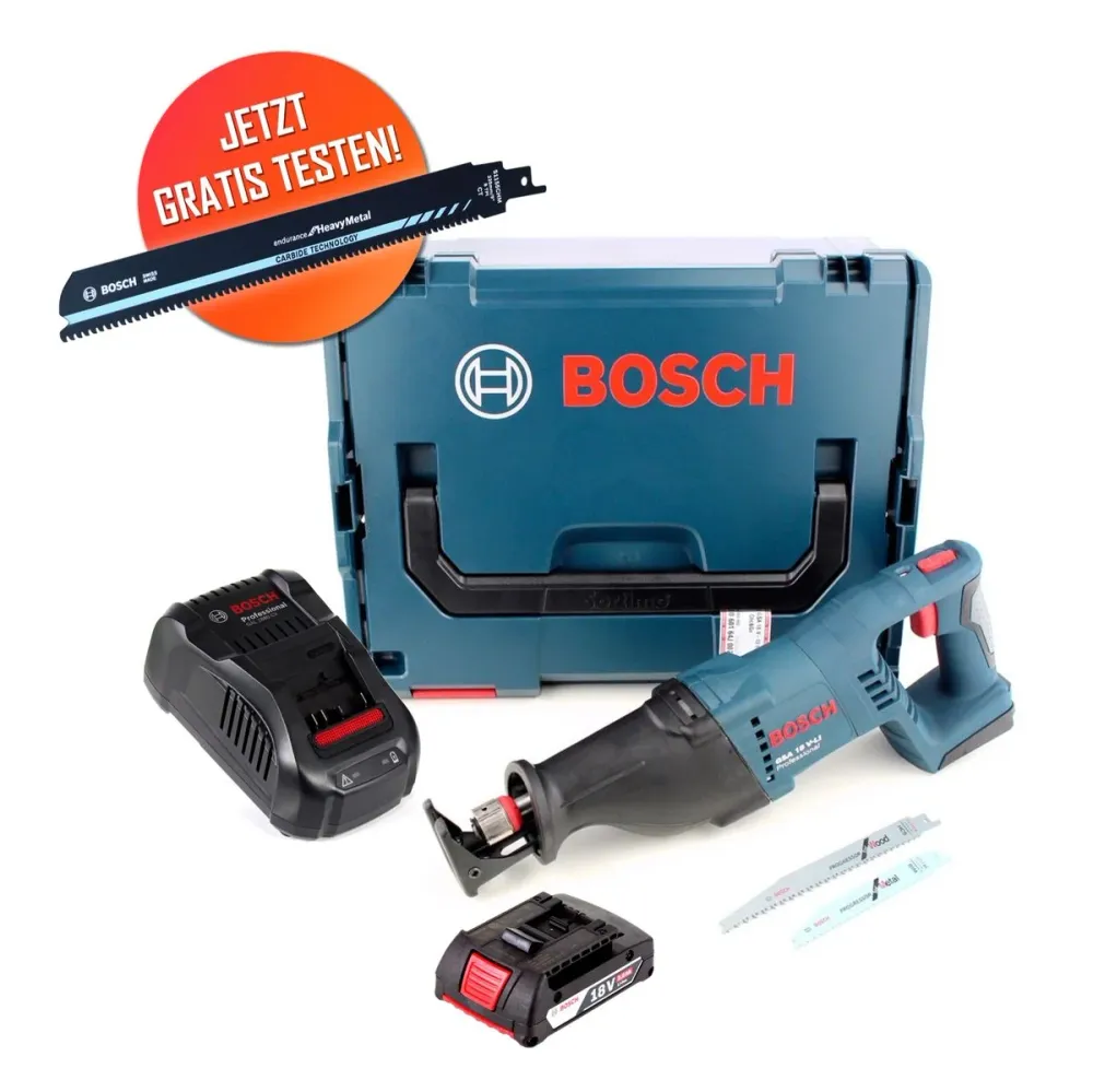 Gratis Hoja de sierra sable Bosch Carbide Sierra sable inalámbrica Bosch GSA 18 V-LI 18 V + 1x baterí 2,0 Ah + cargador +...