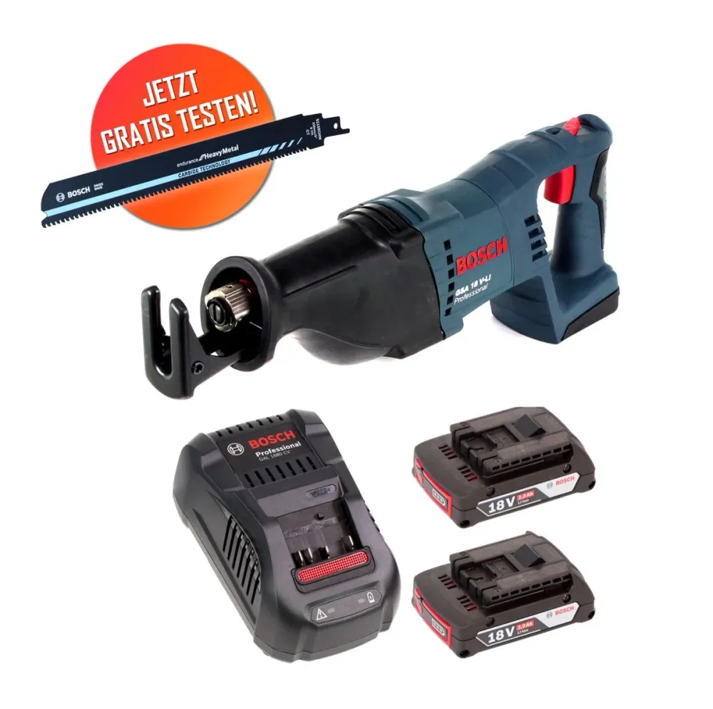 Hoja de sierra de metal duro Bosch GSA 18V-LI 18 V sierra de sable baterí + 2 baterías de 2,0 Ah + cargador Bosch Professi...