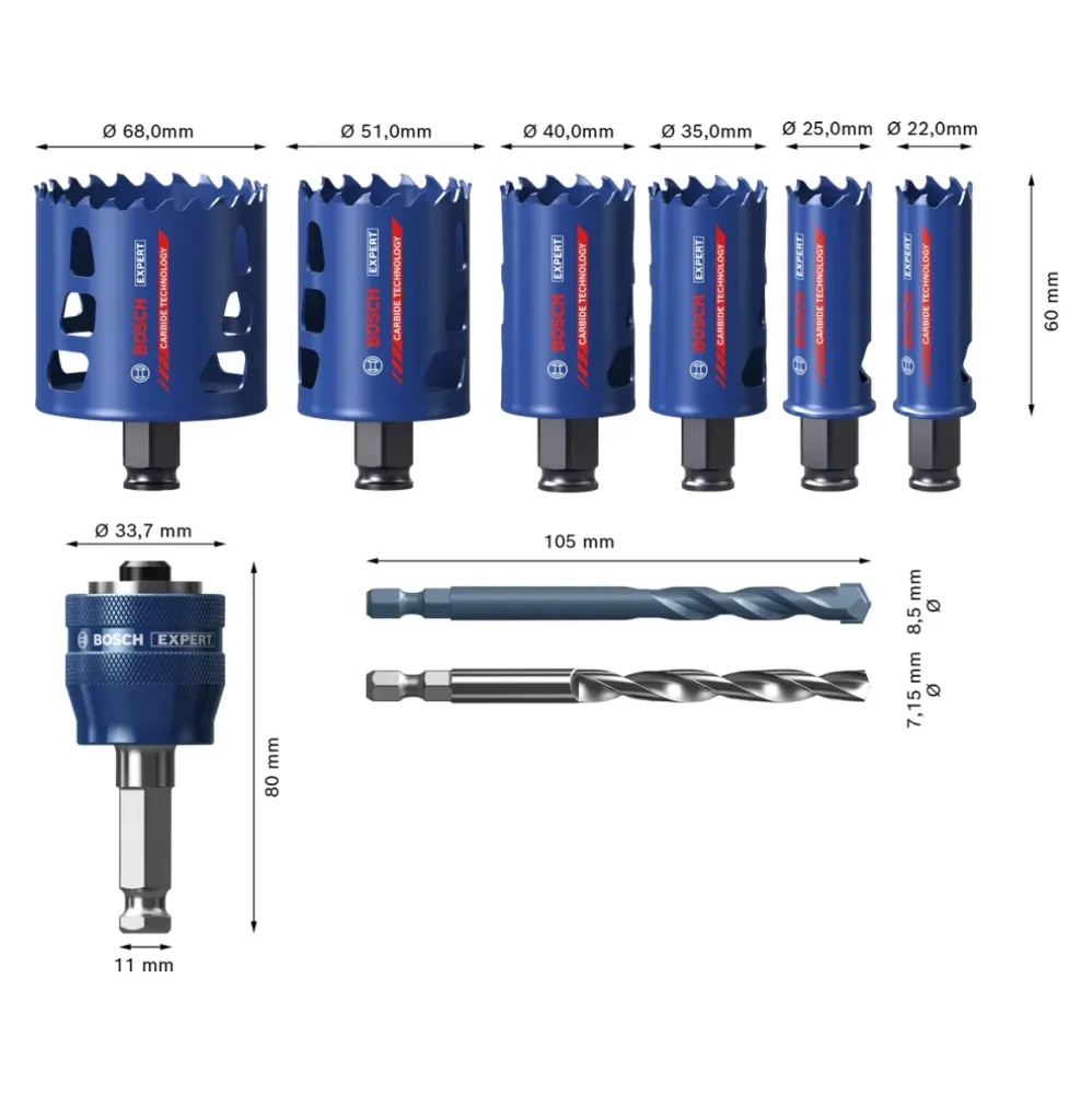 Juego de sierras de metal duro Bosch Expert 22 - 68 mm 9 pzs. ( 2608900446 ) Carburo Universal Bosch Professional