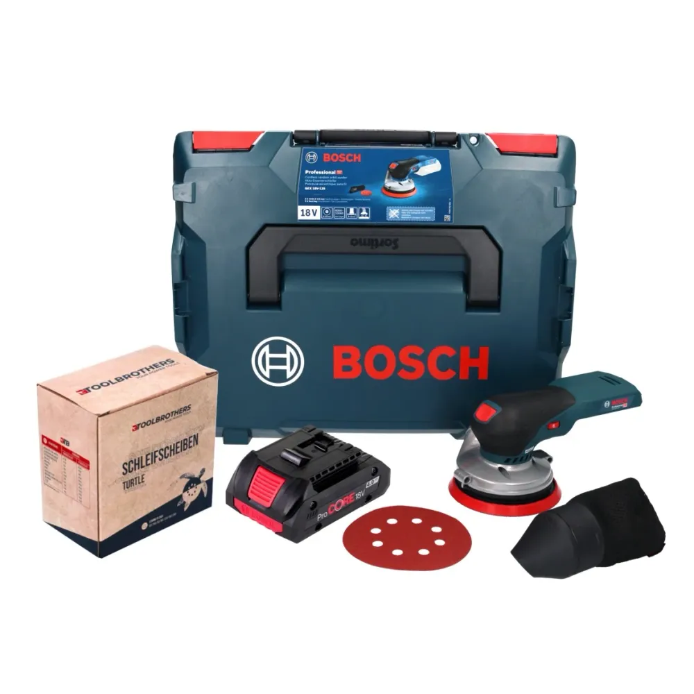 Lijadora excéntrica baterí Bosch GEX 18V-125 Professional 18 V 125 mm sin escobillas + 1x juego de lijado Toolbrothers TUR...