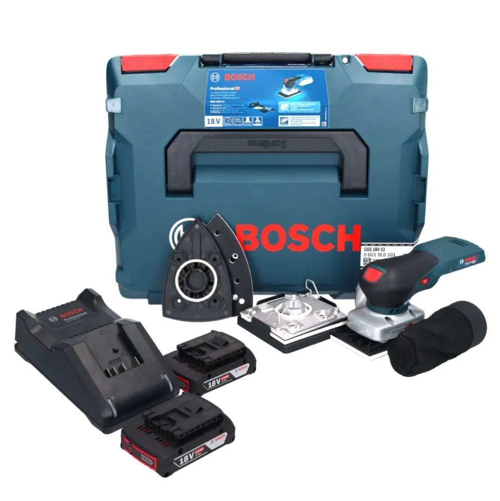 Lijadora orbital sin cable Bosch GSS 18V-13 18 V + 2x acumulador 2,0 Ah + cargador + L-BOXX Bosch Professional