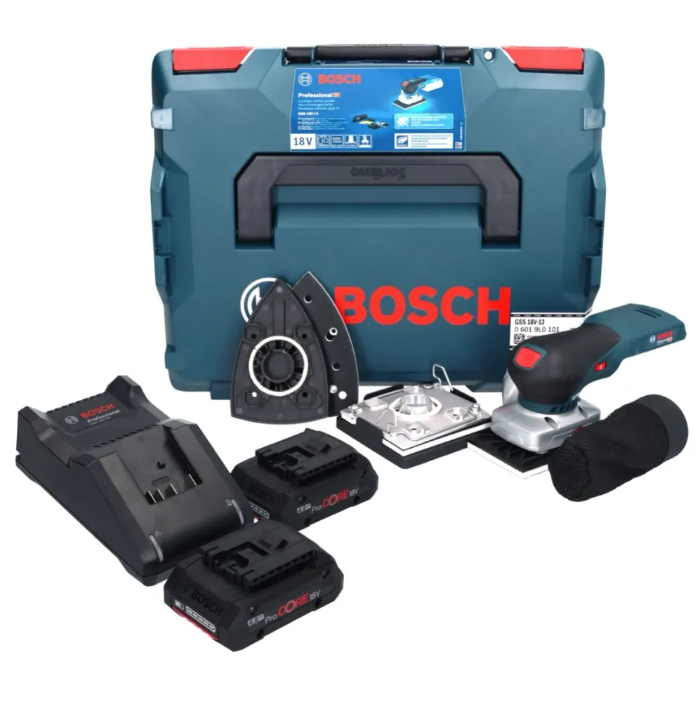 Lijadora orbital sin cable Bosch GSS 18V-13 18 V + 2x baterí ProCORE 4,0 Ah + cargador + L-BOXX Bosch Professional