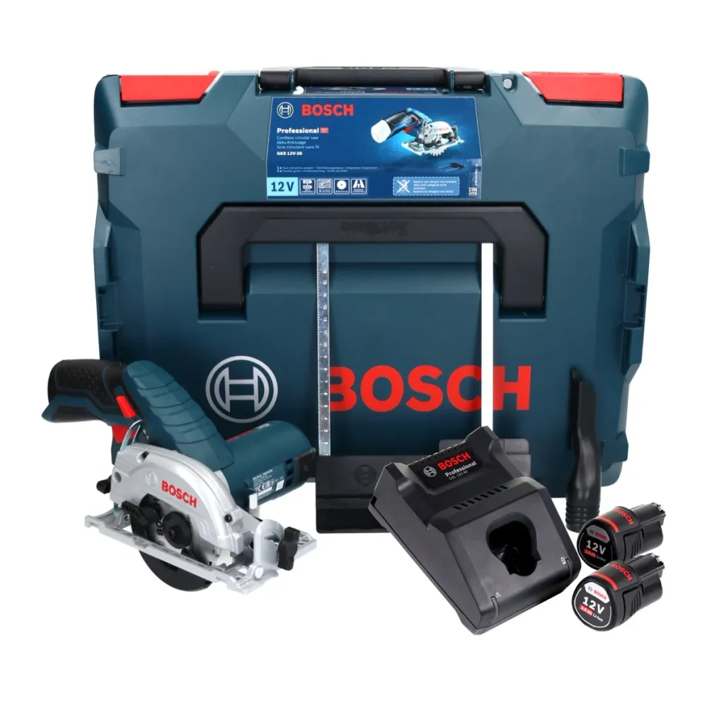 Sierra circular de baterí profesional Bosch GKS 12V-26 12 V 85 mm + 2x baterí 3.0 Ah + cargador + L-Boxx Bosch Professional