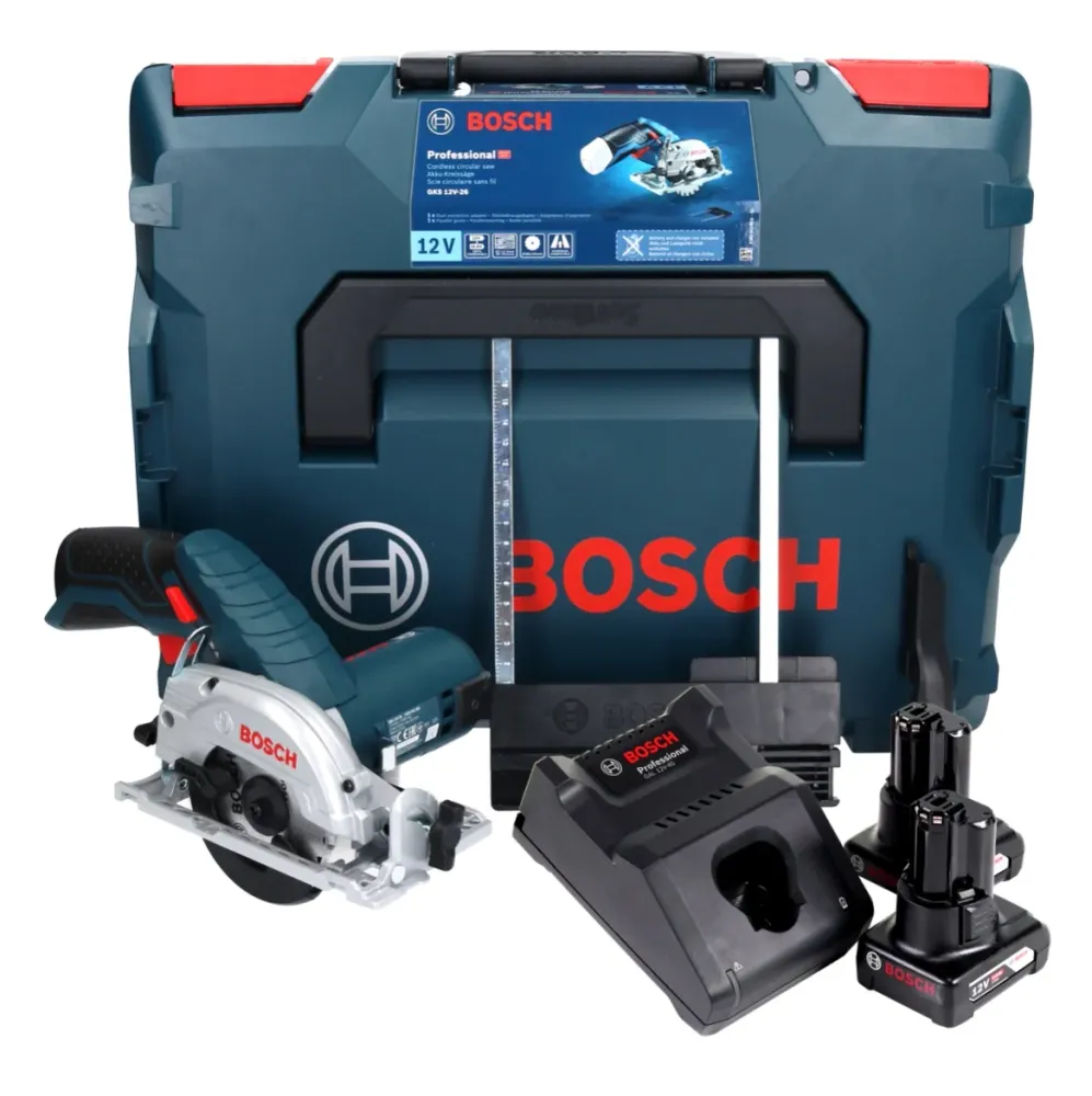 Sierra circular de baterí profesional Bosch GKS 12V-26 12 V 85 mm + 2x baterí 6.0 Ah + cargador + L-Boxx Bosch Professional
