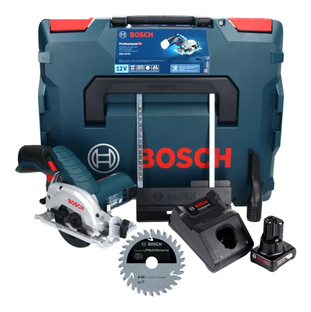 Sierra circular inalámbrica Bosch GKS 12V-26 Professional 12 V 85 mm + 1x baterí 6,0 Ah + cargador + hoja de sierra + L-Bo...