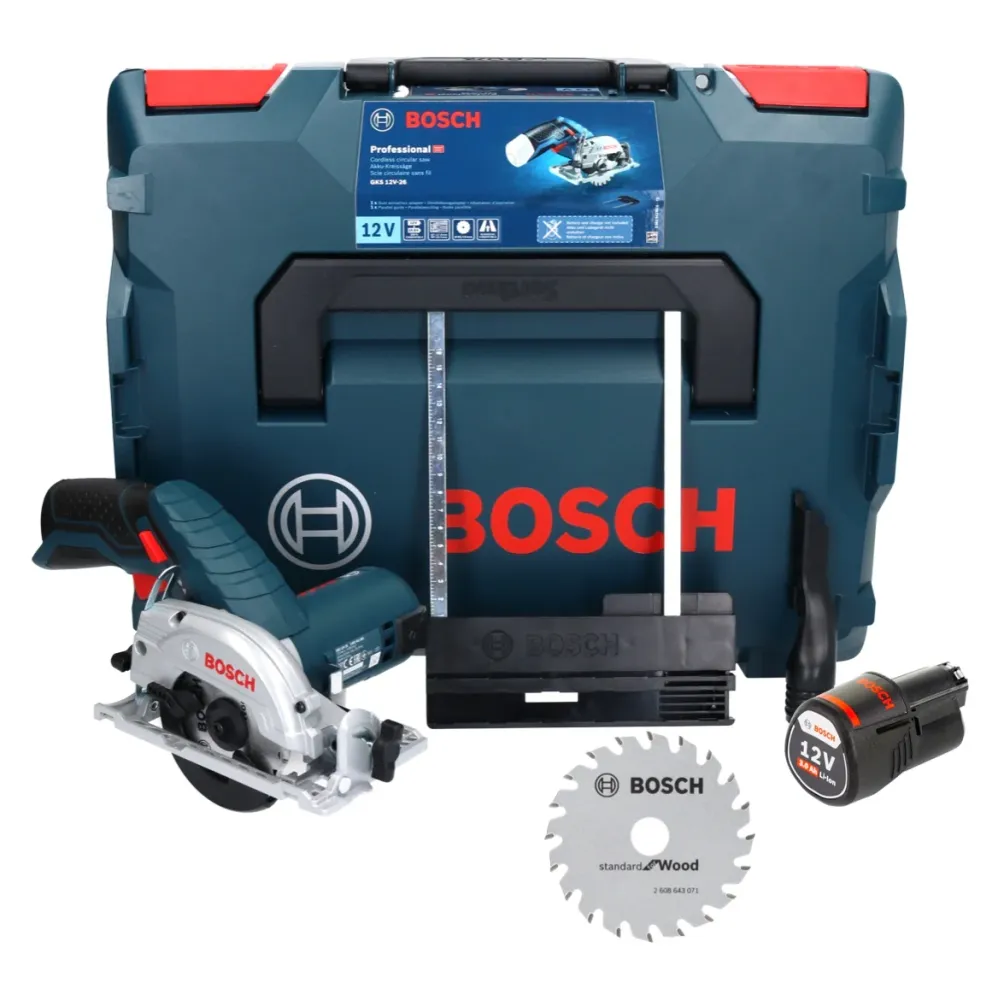 Sierra circular inalámbrica Bosch GKS 12V-26 Professional 12 V 85 mm + 1x baterí 3,0 Ah + hoja de sierra + L-Boxx - sin ca...