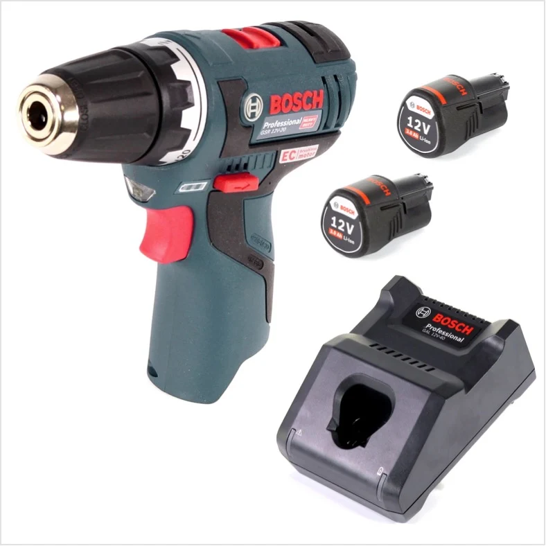 Taladro atornillador inalámbrico Bosch GSR 12V-20 12V 20Nm sin escobillas + 2x baterías 3.0Ah + cargador Bosch Professional