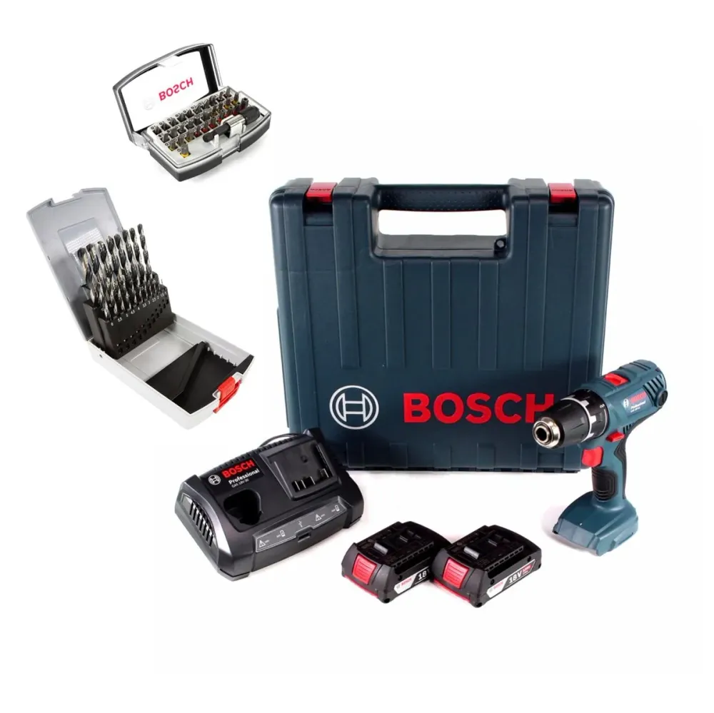 Taladro atornillador inalámbrico Bosch GSR 18V-21 18V 55Nm (06019H1070) + 2x baterí 2,0Ah + cargador + 19 piezas. Juego de...