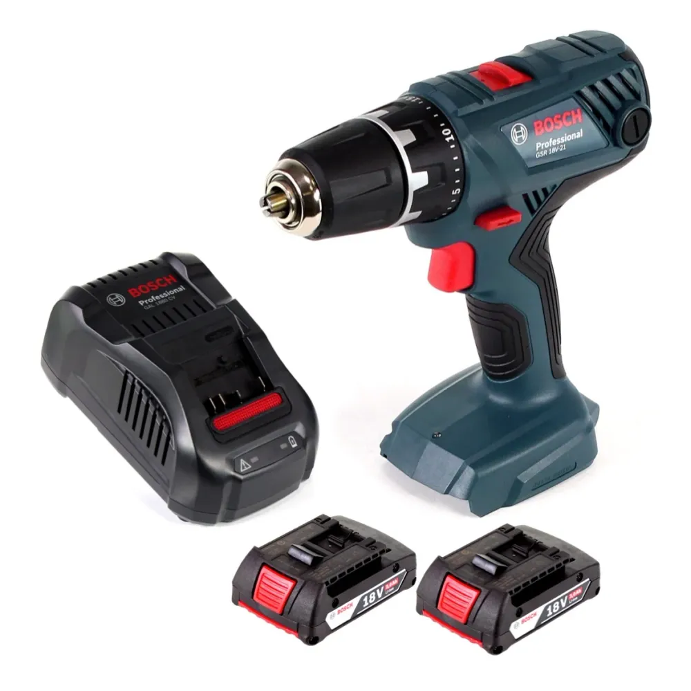 Taladro atornillador inalámbrico Bosch GSR 18V-21 18V 55Nm + 2x baterías 2.0Ah + cargador Bosch Professional