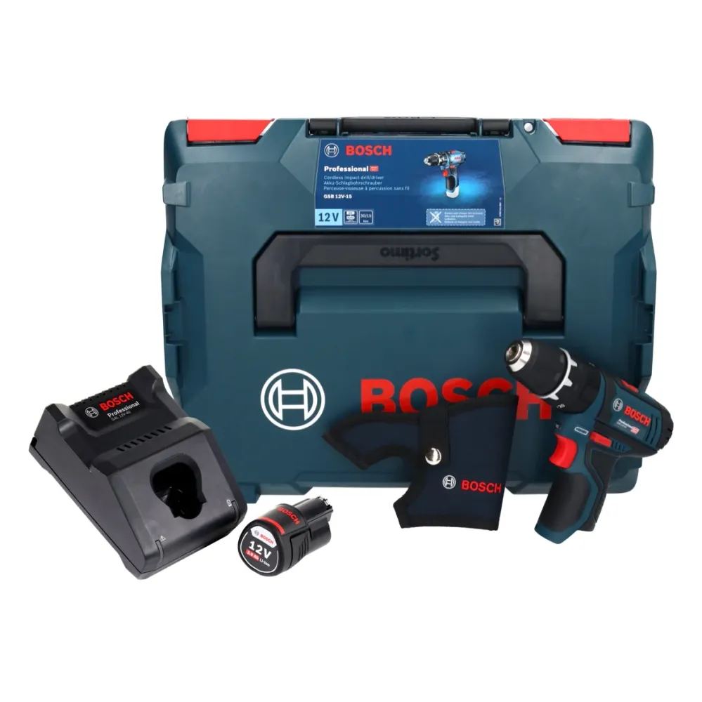 Taladro percutor baterí Bosch GSB 12V-15 Professional 12 V 30 Nm + 1x baterí 3.0 Ah + cargador + L-Boxx Bosch Professional