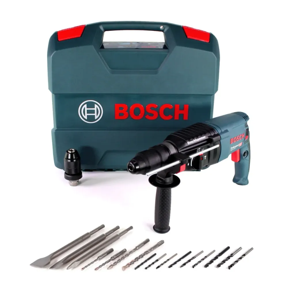 Taladro percutor Bosch GBH 2-26 F 830W 2.7J SDS-plus + 16 piezas. Juego de cinceles + estuche Bosch Professional