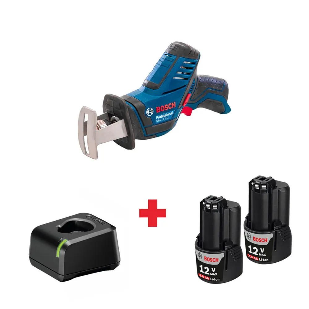 Sierra sable inalámbrica 12V GSA 12V-LI + Kit 2 Baterías 12V 2 Ah + Cargador de baterí GAL12V-20 Marca Bosch