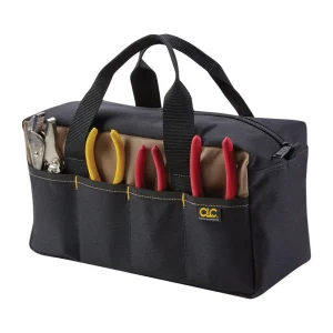CLC - Bolsa para herramientas de poliéster de 5,5 de ancho x 6 de alto, 8 bolsillos, color negro y tostado, 1 unidad