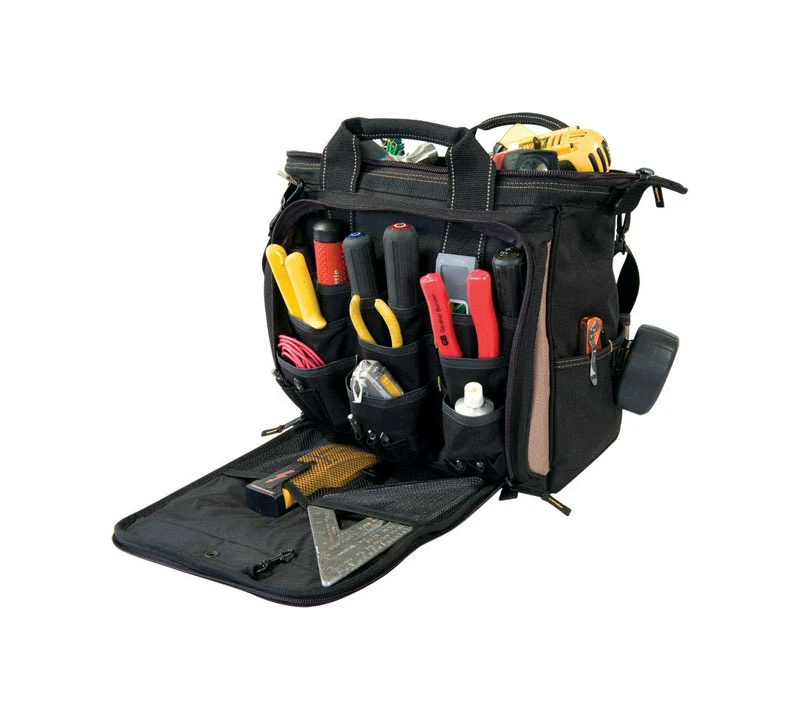CLC - Portaherramientas de poliéster de 7 pulgadas de ancho x 13 pulgadas de alto, 30 bolsillos, color negro y tostado, 1...