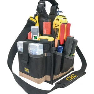 Portaherramientas CLC de poliéster de 8 pulgadas de ancho x 16 pulgadas de alto, 25 bolsillos, negro/marrón, 1 pieza - Ofe...