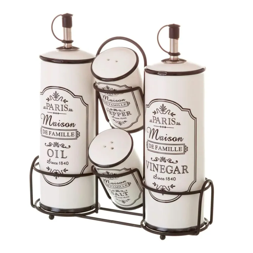 Aceitera vinagrera vintage negra de cerámica para cocina France damdamgo