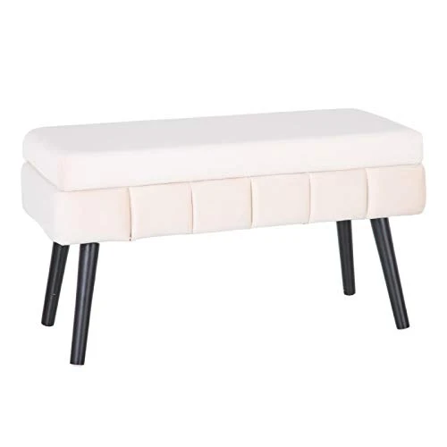 Banqueta baúl de Terciopelo, contemporánea en Crema, de 79x37x42 cm damdamgo