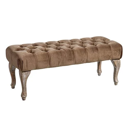 Banqueta capitoné tapizada de Terciopelo y de Madera clásica marrón de 99x38x40 cm damdamgo