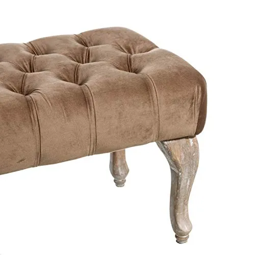 Banqueta capitoné tapizada de Terciopelo y de Madera clásica marrón de 99x38x40 cm damdamgo