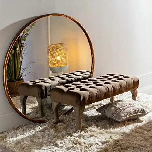 Banqueta capitoné tapizada de Terciopelo y de Madera clásica marrón de 99x38x40 cm damdamgo