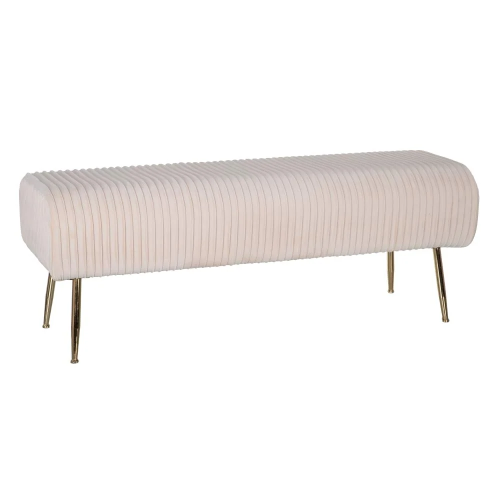 Banqueta pie de Cama de Tela y Metal contemporánea Beige de 129x45x48 cm damdamgo