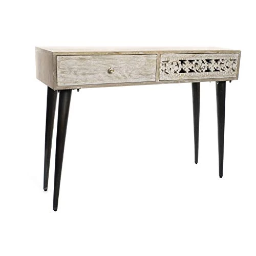 Consola de 2 cajones Mango Tallado 115x40x85 cm damdamgo