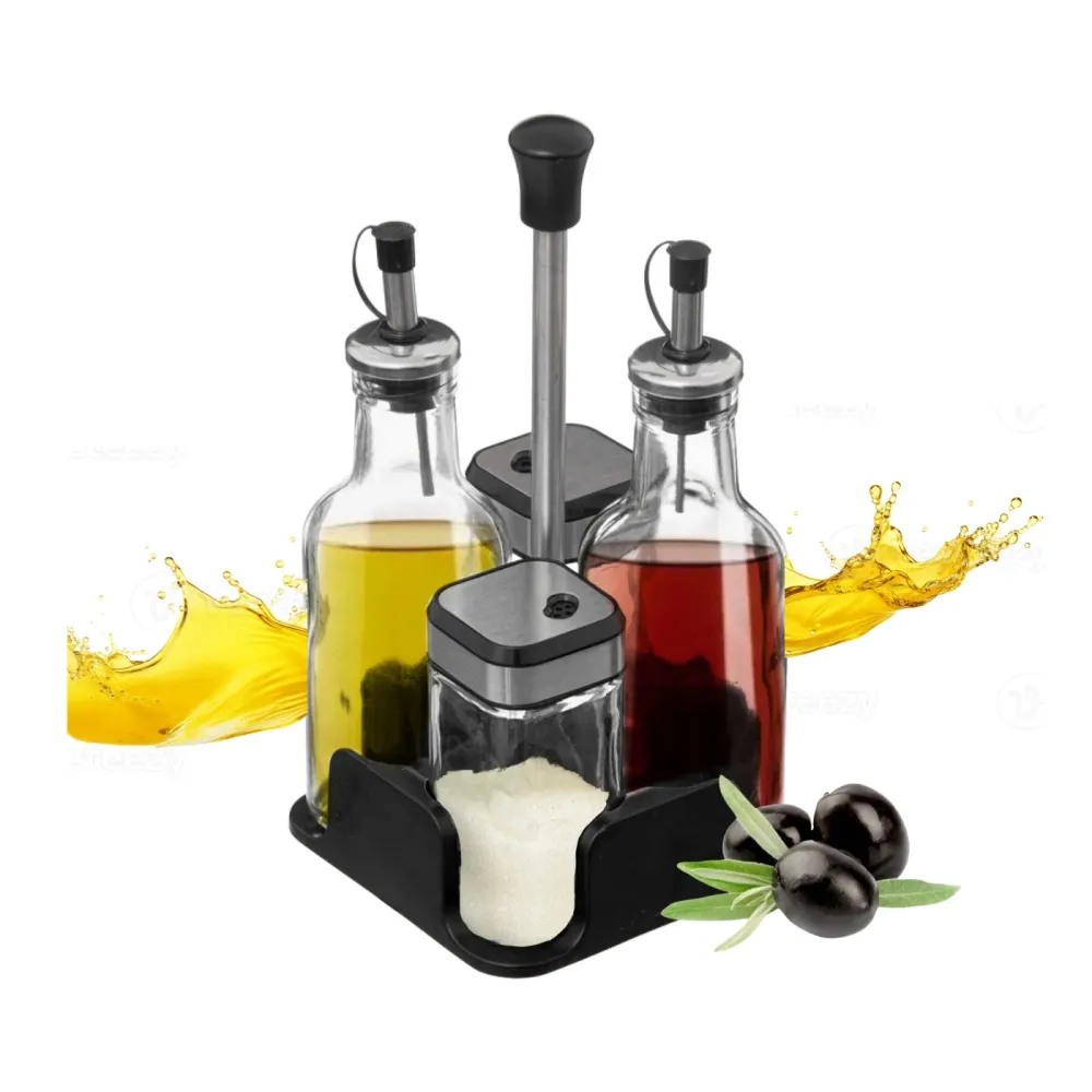 DAMDAM GO Set de Aceitera de Cristal Para Cocina, Juego de Aceitera, Vinagrera, Salero y Pimentero, Con Tapón Anti-Sucieda...