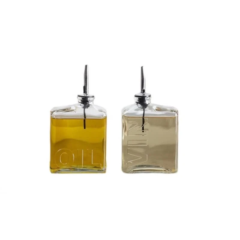 Juego de Aceitera/vinagrera con tapón dosificador de Acero Inoxidable - Cristal - 450 ml damdamgo