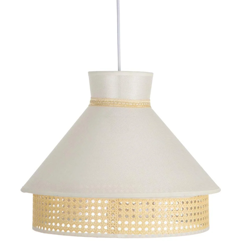 Lámpara de techo con rejilla vintage de lino blanco y natural, de Ø 40x31 cm damdamgo