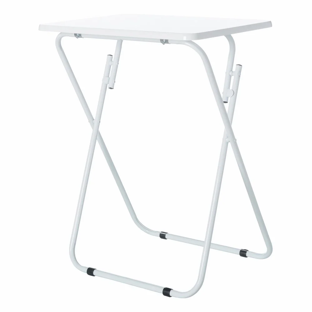 Mesita Auxiliar Plegable de Metal y Madera DM Blanca de 48x38x66 cm damdamgo