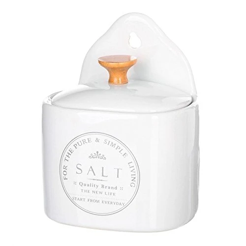 Salero pure living stoneware 15 x 11,50 x 8 cm con agarrador de madera de roble. (Salero) damdamgo