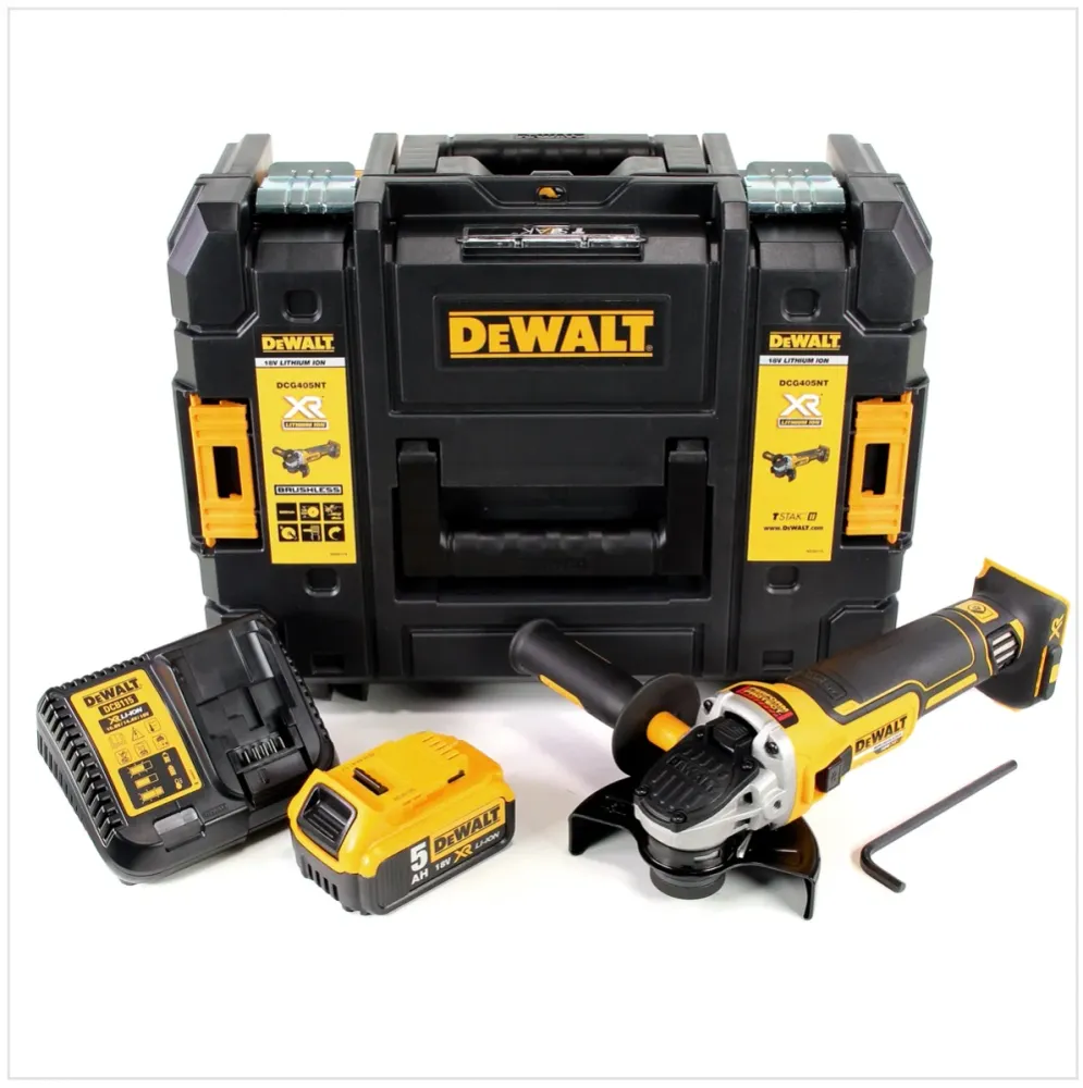 Amoladora angular baterí DeWalt DCG 405 P1 18V 125mm brushless + 1x baterí 5.0Ah + cargador + TSTAK