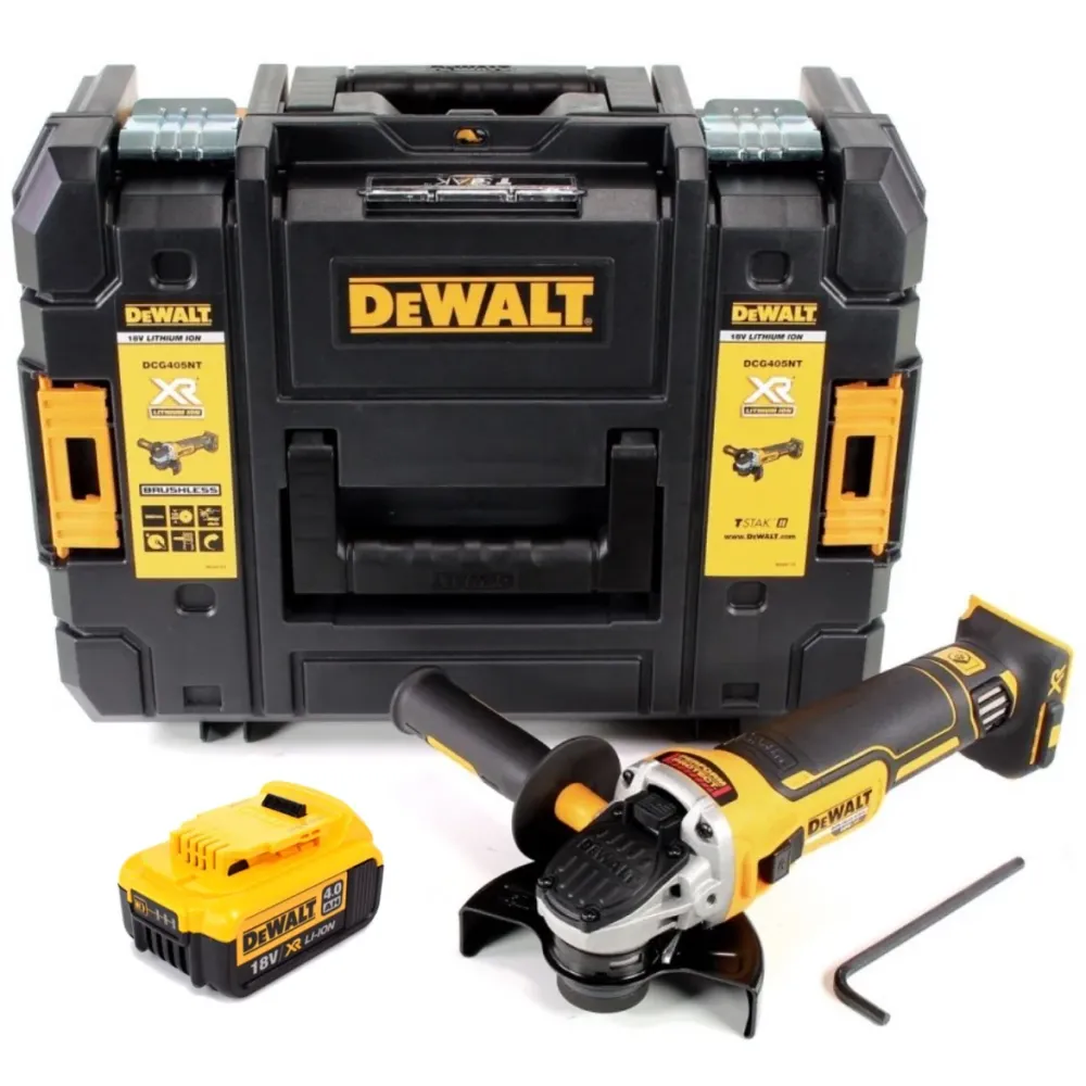 Amoladora angular baterí DeWalt DCG 405 NT 18V 125mm brushless + 1x baterí 4.0Ah + TSTAK - sin cargador